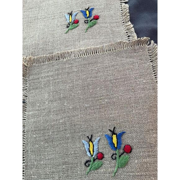 Linen Embroidered Cocktail Napkins Coasters - Picture 4 of 5